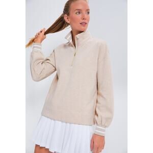 TUCKERNUCK SPORT Heathered Oatmeal Carlson Quarter Zip Size L NWT